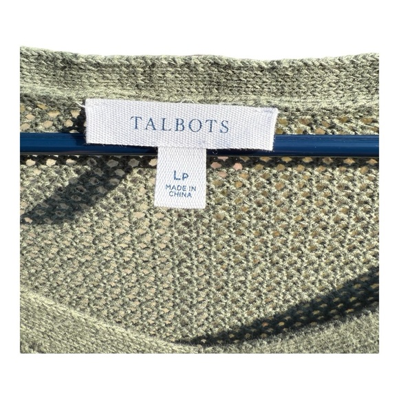Talbots loose knit top sweater size Lp Green long sleeve with tassels - Picture 5 of 6